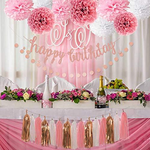 Pink Rose Gold Glittery Happy Birthday Banner - Lasercutwraps Shop