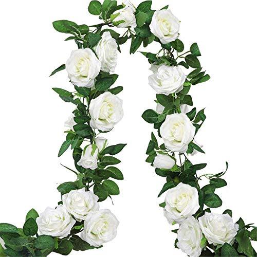 3pcs 19.5ft Fake Rose Garland, Artificial Silk White Flower Vines, Hanging Floral Garland, Wedding Flowers String Party Arch Garden Decor - Lasercutwraps Shop