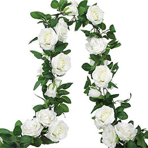 3pcs 19.5ft Fake Rose Garland, Artificial Silk White Flower Vines, Hanging Floral Garland, Wedding Flowers String Party Arch Garden Decor - Lasercutwraps Shop