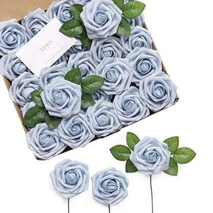 Artificial Flowers 25 Pcs Fake Powder Blue Roses Foam Roses with Stems for DIY Wedding Bouquets Party Home Decor Valentines Day - Lasercutwraps Shop