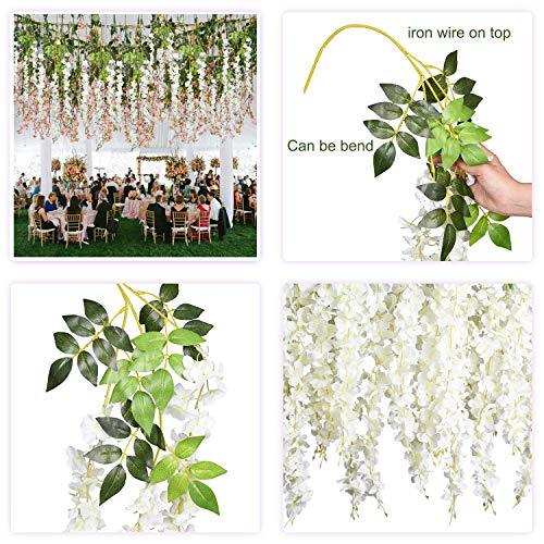 12 Pack 3.75 Feet/Piece Artificial Fake Wisteria Vine Ratta Hanging Garland Silk Flowers String Home Party Wedding Decor - Lasercutwraps Shop