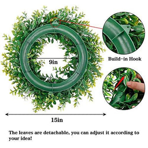 15 Inches Artificial Boxwood Wreath Spring Summer Wreath Faux Green Leaves Greenery Wreath - Lasercutwraps Shop