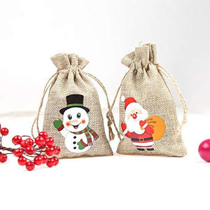 36pcs Christmas Linen Bags with Drawstrings Christmas Burlap Goody Gift Bags with Double Jute Drawstrings, 4 designs Snowman, Santa Claus, Penguin and Elk - Lasercutwraps Shop