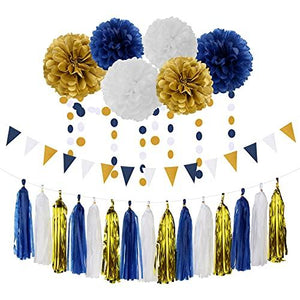Navy Blue White Gold Party Decoration 23pcs Kits Tassel Garland Birthday Bachelorette Baby ShowerGraduation Decorations - Lasercutwraps Shop