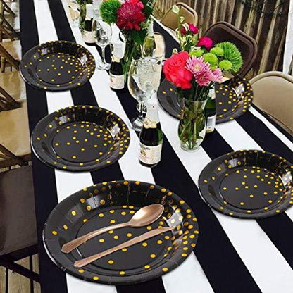 Black and Gold Party Supplies Golden Dot Disposable Tableware Serves 20 Guests - Lasercutwraps Shop