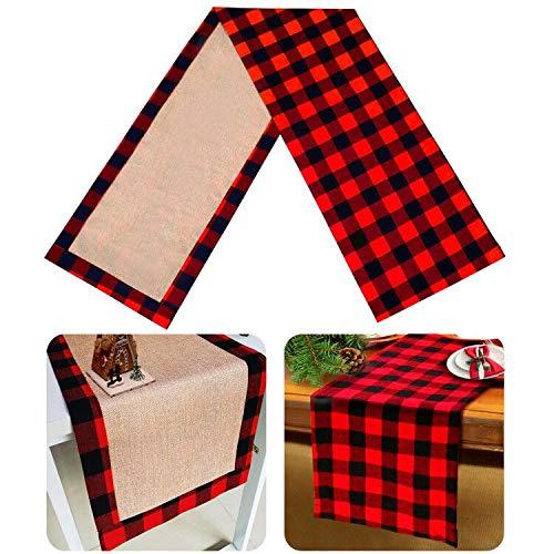 2pcs Christmas Table Runner Burlap & Cotton Black Red Plaid Reversible Buffalo Check Table Runner for Christmas Holiday Birthday Party Table Home Decoration - Lasercutwraps Shop