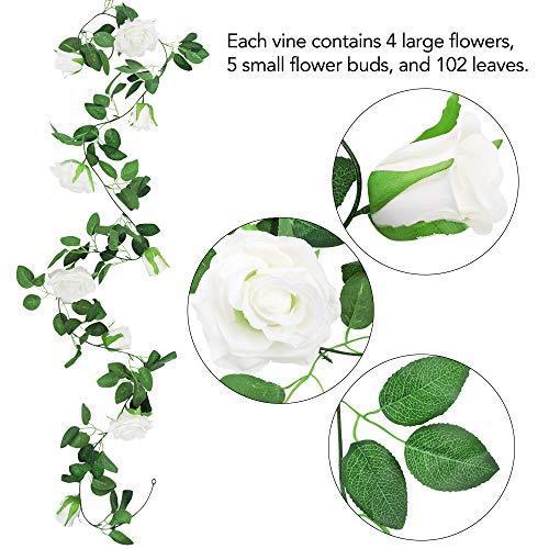 3pcs 19.5ft Fake Rose Garland, Artificial Silk White Flower Vines, Hanging Floral Garland, Wedding Flowers String Party Arch Garden Decor - Lasercutwraps Shop