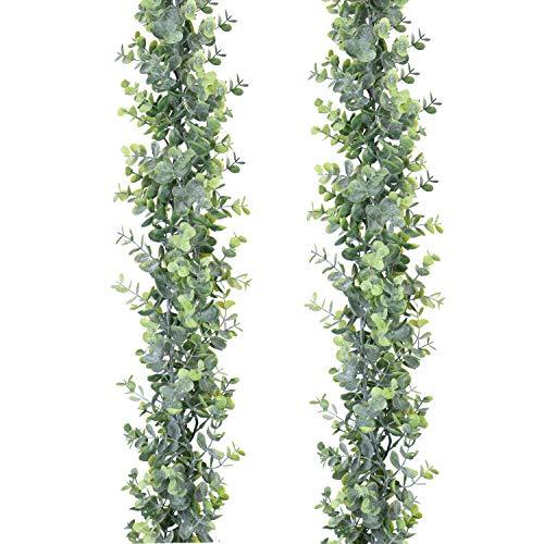 Faux Eucalyptus Garland Plant, 2 Pack Artificial Vines Hanging Eucalyptus Leaves Greenery Garland for Wedding Backdrop Arch Wall Decor, 6 Feet/pcs UV Protected Indoor Outdoor - Lasercutwraps Shop