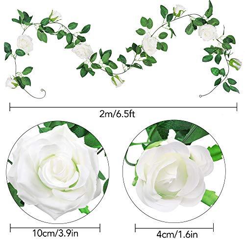 3pcs 19.5ft Fake Rose Garland, Artificial Silk White Flower Vines, Hanging Floral Garland, Wedding Flowers String Party Arch Garden Decor - Lasercutwraps Shop