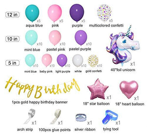 108Pcs Unicorn Balloons Arch Garland Kit, Big Foil Unicorn Purple Pink Confetti Latex Balloons with Happy Birthday Banner for Unicorn Birthday Party Decorations - Lasercutwraps Shop