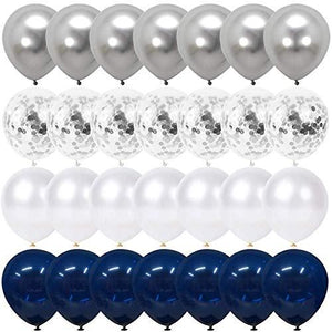 Navy Blue and Silver Confetti Balloons 50 pcs, 12 inch White Pearl and Silver Metallic Chrome Party Balloons for 2020 Graduation Party Decorations - Lasercutwraps Shop