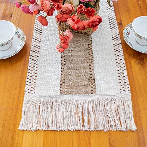 Macrame Table Runner, Natural Burlap Table Runner Cotton Lace Table Runner with Tassels for Bohemian Rustic Wedding Bridal Shower Home Dining Table Decor - Lasercutwraps Shop