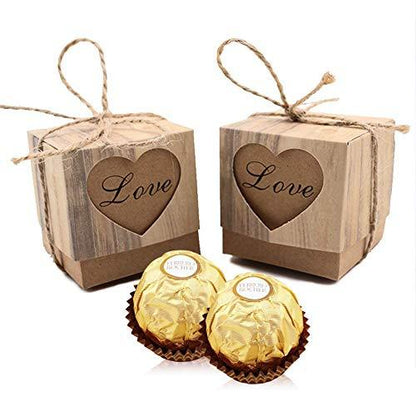 Rustic Candy Boxes,50pcs Wedding Favor Boxes,Love Kraft Bonbonniere Paper Gift Boxes with Burlap Jute Twine for Bridal Shower Wedding Christmas Decorations - Lasercutwraps Shop