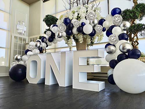 Silver Blue Balloons Garland Kit, 120 pcs Navy Blue and Silver Confetti White Balloons Arch Wedding Birthday Decoration - Lasercutwraps Shop