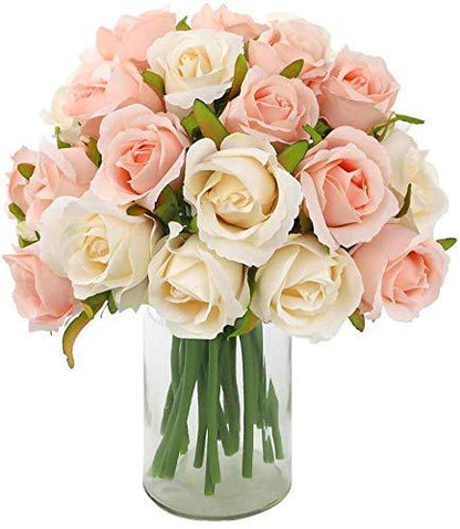 24 Heads Artificial Rose Flowers Bouquet Silk Flowers Rose for Home Bridal Wedding Party Festival Decor (2 Packs Champagne and Pink) - Lasercutwraps Shop