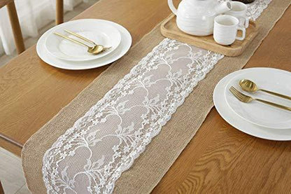 2pcs Burlap Table Runner Burlap Lace Table Runner for Weddings 12X108 Hessian Rustic Jute Country Thanksgiving Christmas Baby Party Decoration Table Decor - Lasercutwraps Shop