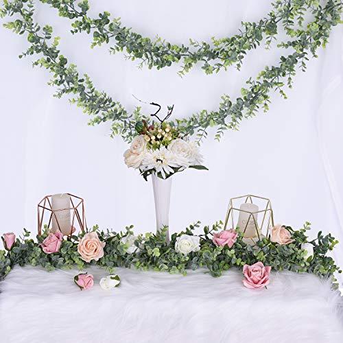 Faux Eucalyptus Garland Plant, 2 Pack Artificial Vines Hanging Eucalyptus Leaves Greenery Garland for Wedding Backdrop Arch Wall Decor, 6 Feet/pcs UV Protected Indoor Outdoor - Lasercutwraps Shop