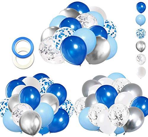 62pcs Blue Silver White Confetti Balloons Kit for Boy Birthday Baby Shower Graduation - Lasercutwraps Shop