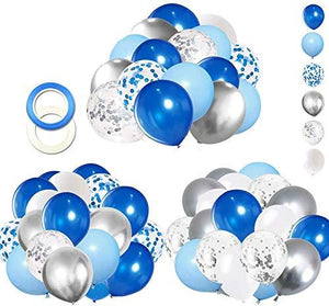 62pcs Blue Silver White Confetti Balloons Kit for Boy Birthday Baby Shower Graduation - Lasercutwraps Shop