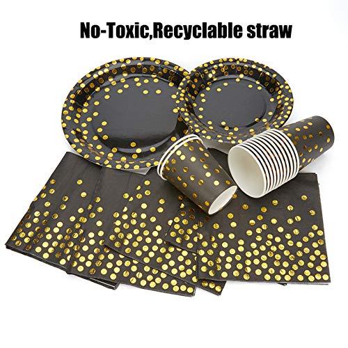 Black and Gold Party Supplies Golden Dot Disposable Tableware Serves 20 Guests - Lasercutwraps Shop