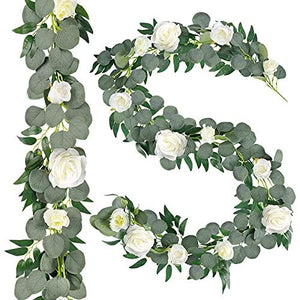2pcs Artificial Eucalyptus Garland with Flowers Greenery Garland Willow Vines for Wedding Decor - Lasercutwraps Shop