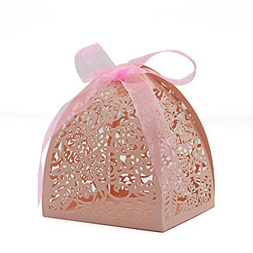 Pack of 50 Laser Cut Rose Candy Boxes, Favor Boxes 2.5"x 2.5"x 3.1", Gift Boxes - Lasercutwraps Shop