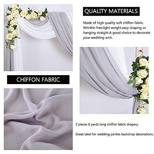 Wedding Arch Drapes 2 Panels 6 Yards White and Gray Sheer Chiffon Fabric Drapery Wedding Backdrop Decor - Lasercutwraps Shop