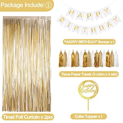 Gold Birthday Balloon Decorations with Birthday Banner and Tassel Garland - Lasercutwraps Shop