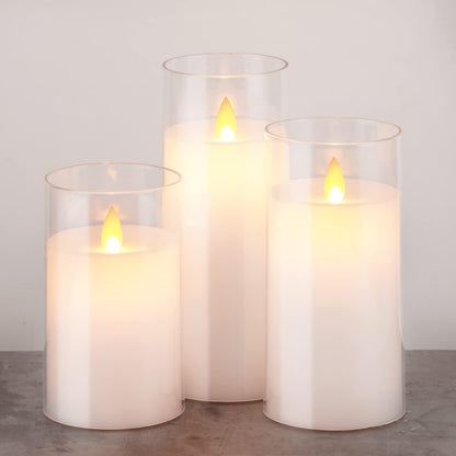 Flickering Flameless Candles, Battery Operated Acrylic LED Pillar Candles with Remote Control and Timer, Ivory White, Set of 3 - Lasercutwraps Shop