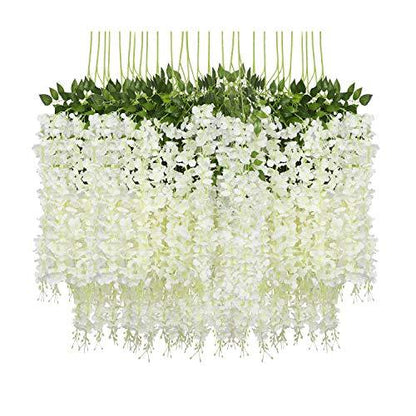 24 Pack (86.6 FT) Artificial Wisteria Vine Ratta Fake Wisteria Hanging Garland Silk Long Hanging Bush Flowers String Home Party Wedding Decor - Lasercutwraps Shop