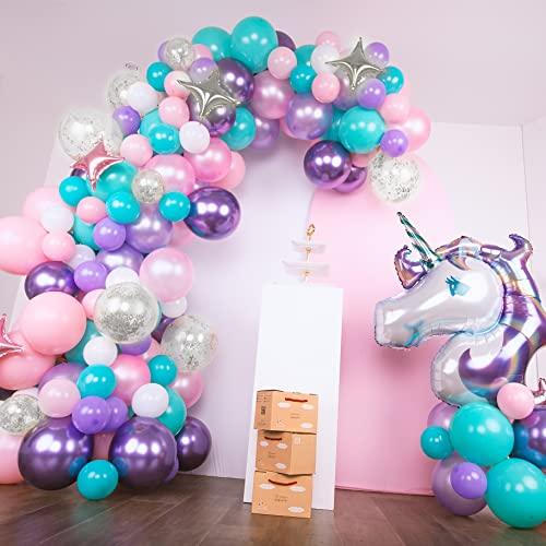 165pcs Shimmer and Confetti Silver Purple Unicorn Balloon Garland Kit for Birthday Decorations - Lasercutwraps Shop
