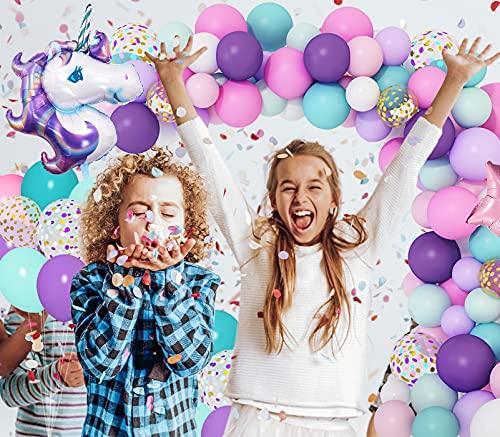 108Pcs Unicorn Balloons Arch Garland Kit, Big Foil Unicorn Purple Pink Confetti Latex Balloons with Happy Birthday Banner for Unicorn Birthday Party Decorations - Lasercutwraps Shop