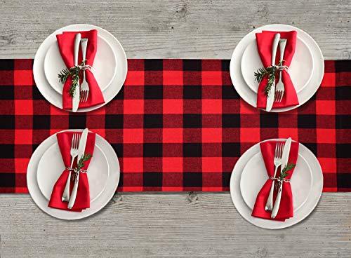 2pcs Christmas Table Runner Burlap & Cotton Black Red Plaid Reversible Buffalo Check Table Runner for Christmas Holiday Birthday Party Table Home Decoration - Lasercutwraps Shop