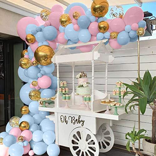 90pcs Blue and Pink Macaron Balloons, Gold Confetti & Gold Metallic Foil Balloons Garland Kit Macaron Latex Balloon for Birthday Baby Shower Gender Reveal Party Decorations - Lasercutwraps Shop