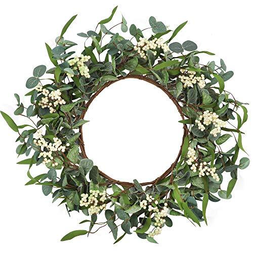Artificial Eucalyptus Wreath for Front Door 20inch Spring Summer Large Green Leaf Wreath for Festival Celebration Wall Window Faux Eucalyptus Porch Farmhouse Patio Garden Decor - Lasercutwraps Shop