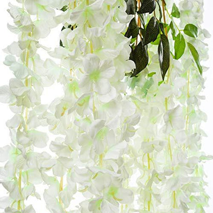 24 Pack (86.6 FT) Artificial Wisteria Vine Ratta Fake Wisteria Hanging Garland Silk Long Hanging Bush Flowers String Home Party Wedding Decor - Lasercutwraps Shop