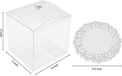 4x4x4 Inches Clear Apple Boxes with Hole and Paper doilies 30 PCS Transparent Candy Apple Favor Boxes - Lasercutwraps Shop