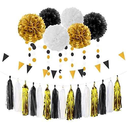 Black White Gold Party Decoration 23pcs KitsTassel Garland Birthday Bachelorette Baby Shower Graduation Decorations - Lasercutwraps Shop