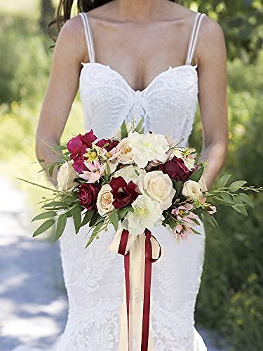 Wedding Bouquets for Bride Marsala Red Bridal Bouquet of Flowers Artificial Flowers - Lasercutwraps Shop