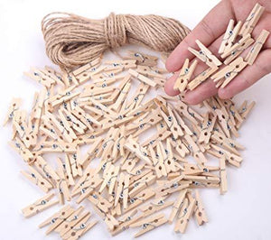 120 Pcs Mini Wood Clothespins,1 Inch Small Craft Wooden Clips with Jute Twine for Photo Wall and DIY Craft. - Lasercutwraps Shop