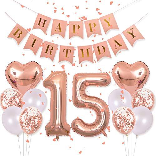 Birthday Decorations Pink Happy Birthday Banner 40inch Rose Gold Number 15 Balloons for Birthday Party - Lasercutwraps Shop