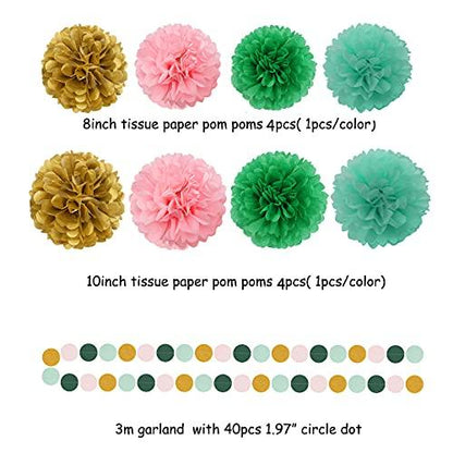 Sage-Green Pink-Gold Baby Bridal-Shower Decorations-30pcs Rustic Wedding Tissue Pom Poms,Tassel Garland Banner for Bachelorette Mothers Day Party - Lasercutwraps Shop