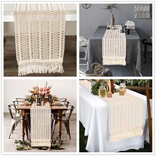 Macrame Table Runner Boho Woven Cotton Crochet Lace Farmhouse Moroccan Wedding Table Runner with Tassels for Bohemian, Dinner Rustic Table Top Bridal Shower, Wedding Table Decorations,108 Inches - Lasercutwraps Shop