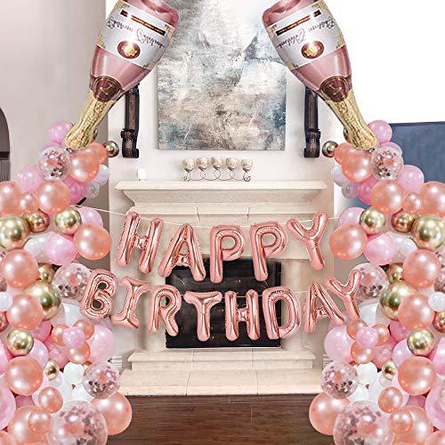 Rose Gold Champagne Bottle Balloon Garland Arch Kit, Rose Gold Happy Birthday Banner Balloons for Birthday Party Decorations - Lasercutwraps Shop