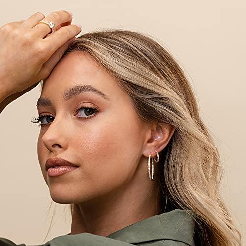 14K Gold Plated 925 Sterling Silver Post Cubic Zirconia Hoop Earrings | Small White Gold Hoops - Lasercutwraps Shop