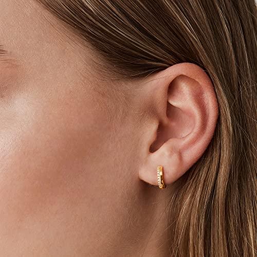 14K Gold Plated Sterling Silver Post Cubic Zirconia Huggie Earrings - Small Round Huggie Stud Fashion Hoop Earrings for Women in Yellow Gold Plating - Lasercutwraps Shop