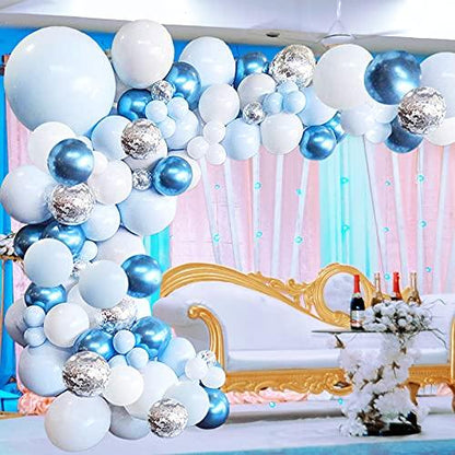 Blue Balloon Garland Arch Kit - 126 Pieces/PCS Metallic Blue White and Silver Confetti Latex Balloons for Baby Shower Birthday - Lasercutwraps Shop