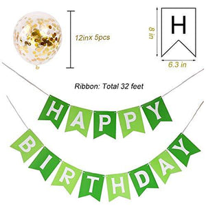 Happy Birthday Banner with 5 pcs Gold Confetti Balloons, Green - Lasercutwraps Shop
