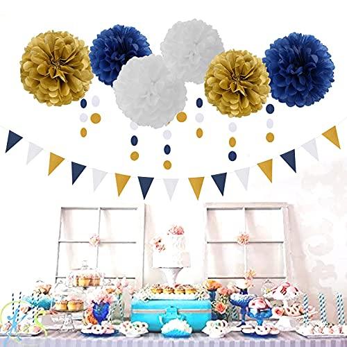 Navy Blue White Gold Party Decoration 23pcs Kits Tassel Garland Birthday Bachelorette Baby ShowerGraduation Decorations - Lasercutwraps Shop