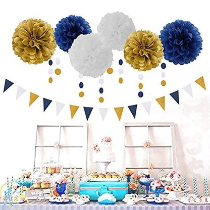 Navy Blue White Gold Party Decoration 23pcs Kits Tassel Garland Birthday Bachelorette Baby ShowerGraduation Decorations - Lasercutwraps Shop